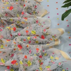 Pure kota doriya thread work cotton unstitched suit( top+duptta)