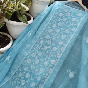 Pure kota doriya thread work cotton unstitched suit( top+duptta)