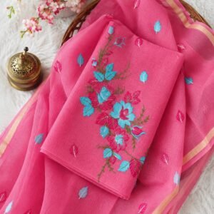 Pure kota doriya thread work cotton unstitched suit( top+duptta)