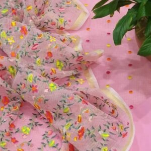 Pure kota doriya thread work cotton unstitched suit( top+duptta)