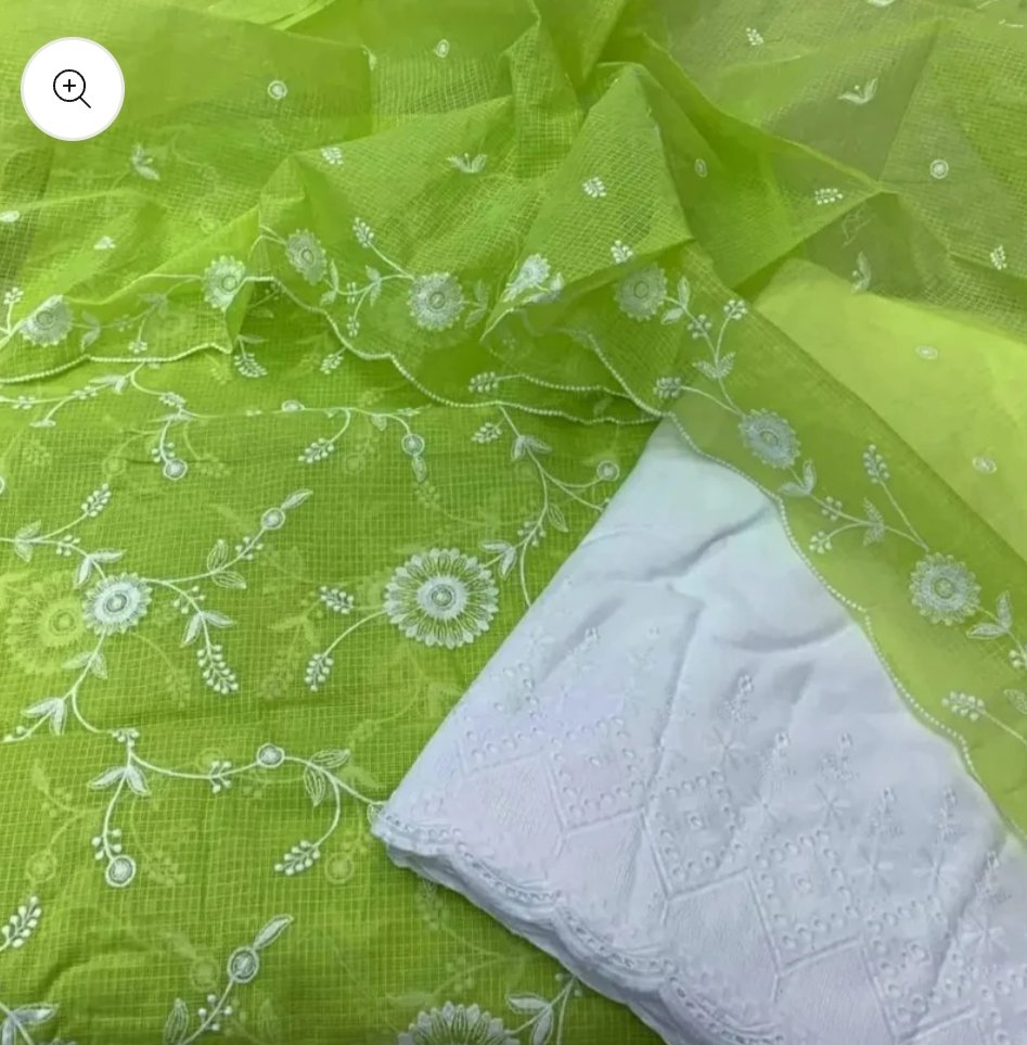 kota cotton embroidery work unstitched suit (top + dupatta + bottom)