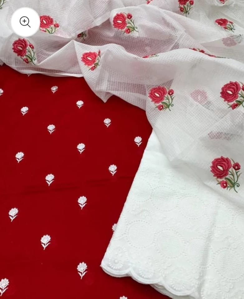 kota cotton embroidery work unstitched suit (top + dupatta + bottom)