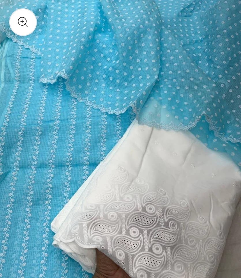 kota cotton embroidery work unstitched suit (top + dupatta + bottom)