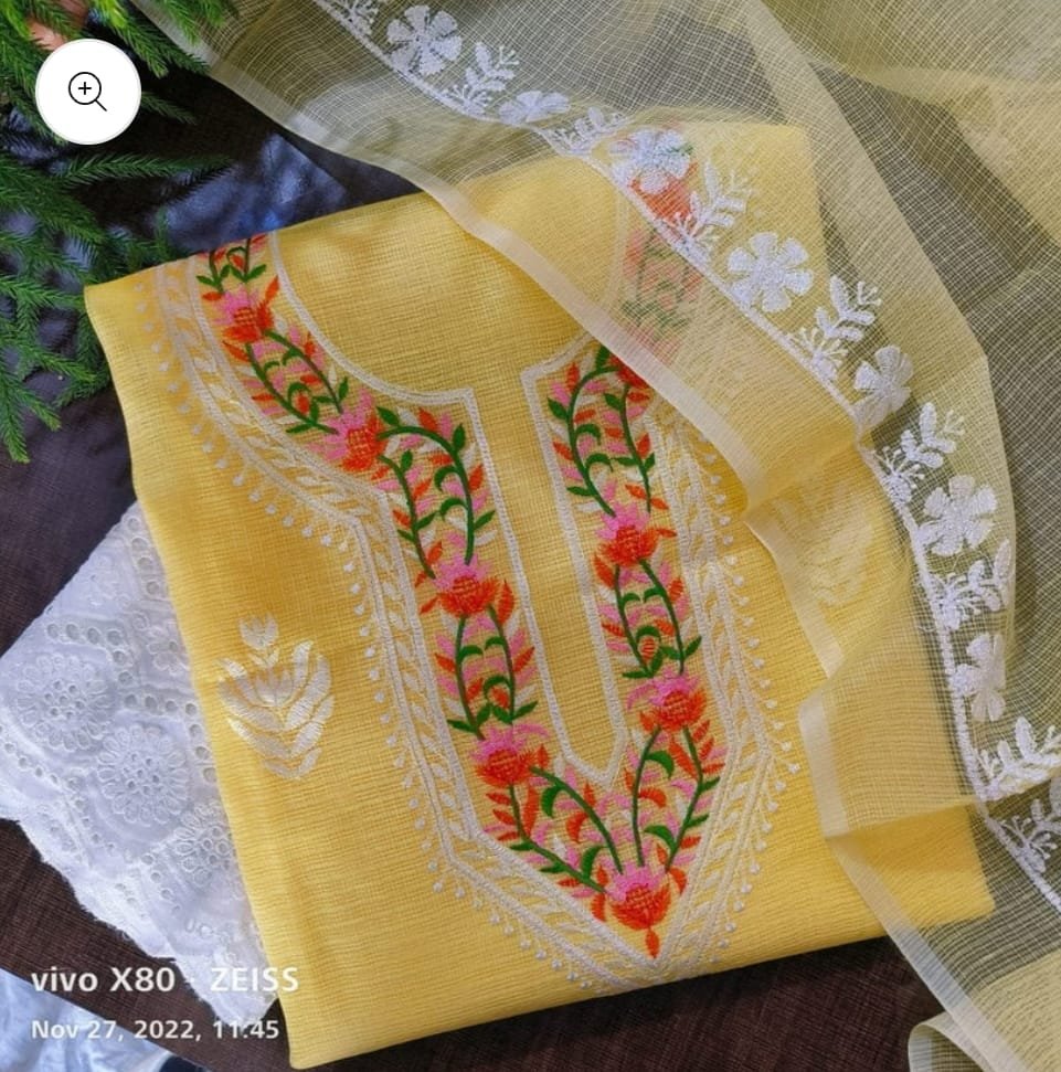 kota cotton embroidery work unstitched suit (top + dupatta + bottom)