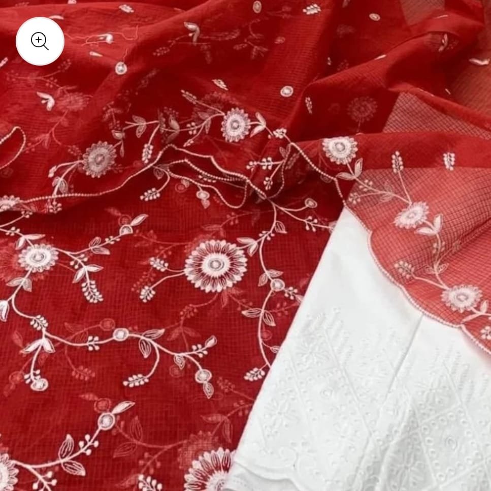 kota cotton embroidery work unstitched suit (top + dupatta + bottom)