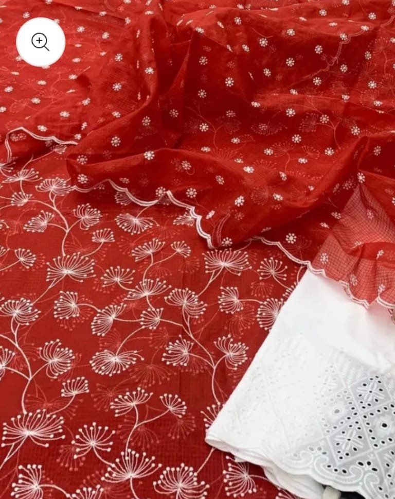 kota cotton embroidery work unstitched suit (top + dupatta + bottom)