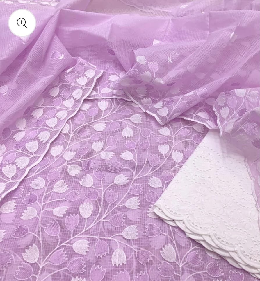 kota cotton embroidery work unstitched suit (top + dupatta + bottom)