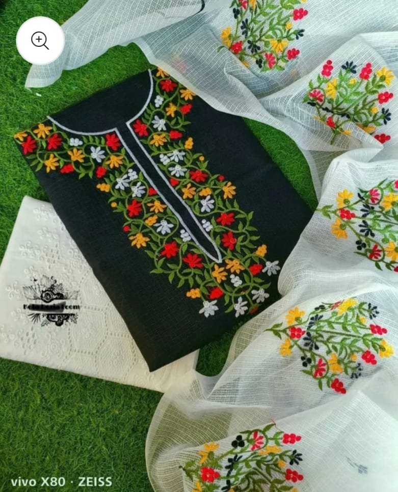 kota cotton embroidery work unstitched suit (top + dupatta + bottom)