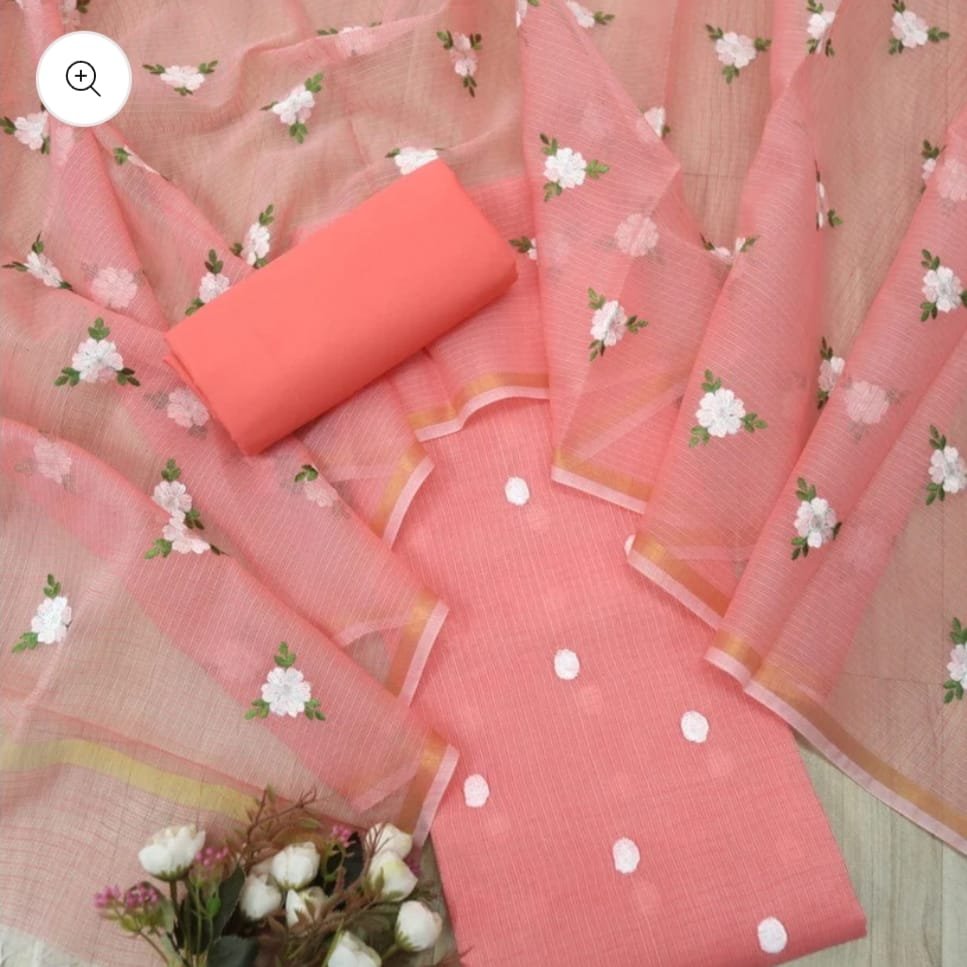 kota cotton embroidery work unstitched suit (top + dupatta + bottom)