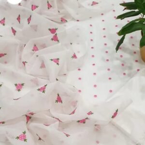 kota cotton embroidery work unstitched suit (top + dupatta + bottom)