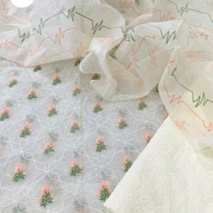 kota cotton embroidery work unstitched suit (top + dupatta + bottom)