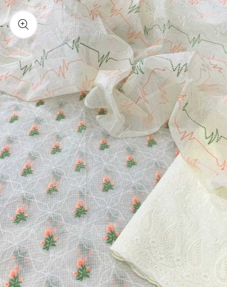 kota cotton embroidery work unstitched suit (top + dupatta + bottom)