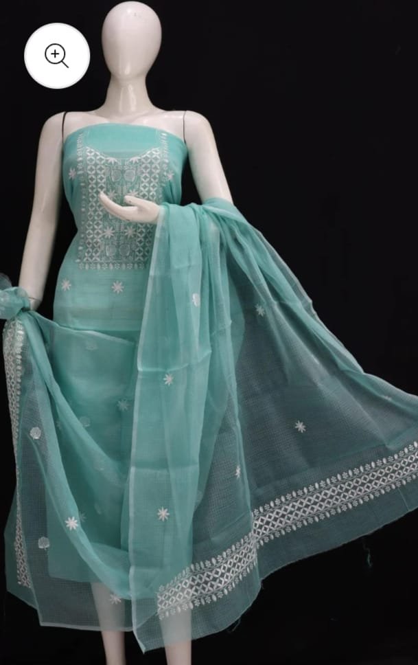 kota cotton embroidery work unstitched suit (top + dupatta + bottom)