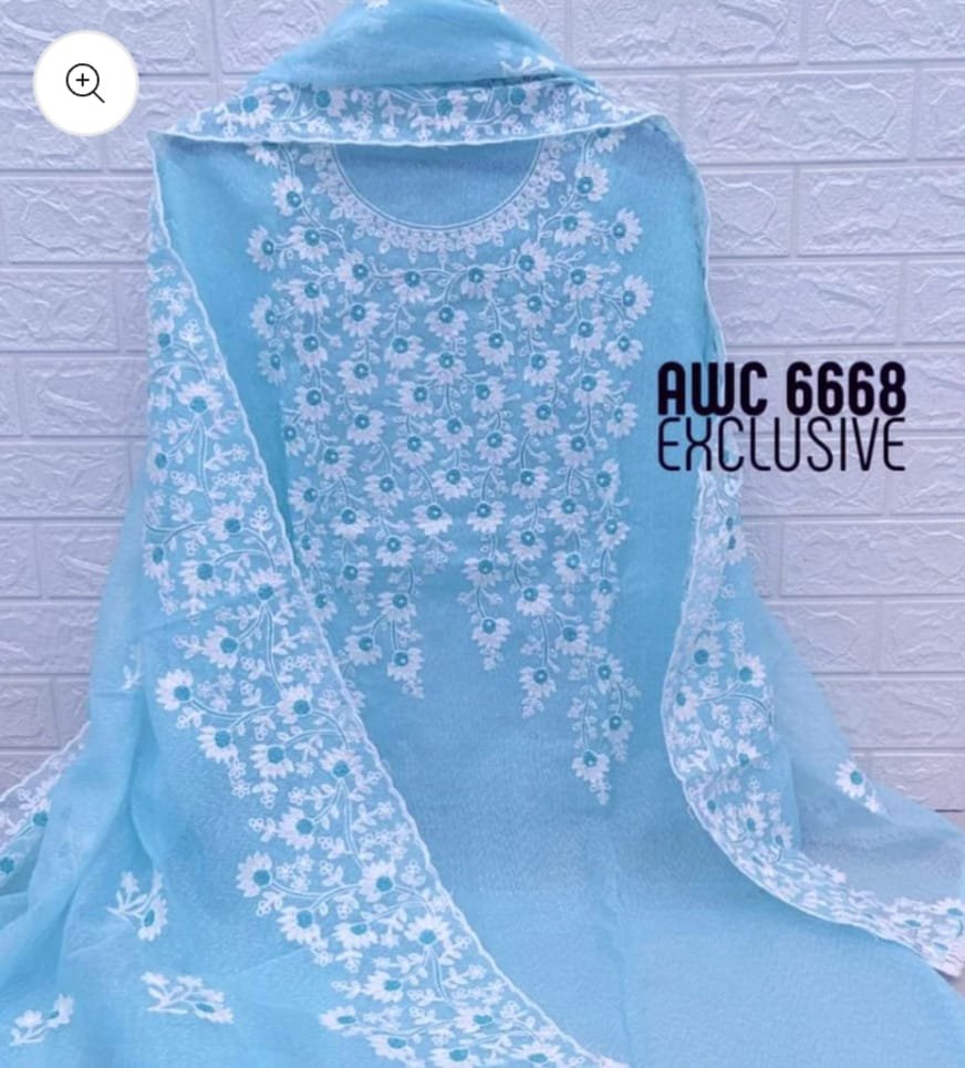 kota cotton embroidery work unstitched suit (top + dupatta + bottom)