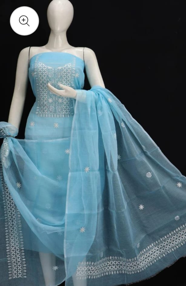 kota cotton embroidery work unstitched suit (top + dupatta + bottom)