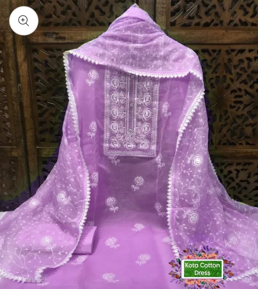 kota cotton embroidery work unstitched suit (top + dupatta + bottom)