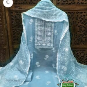 kota cotton embroidery work unstitched suit (top + dupatta + bottom)