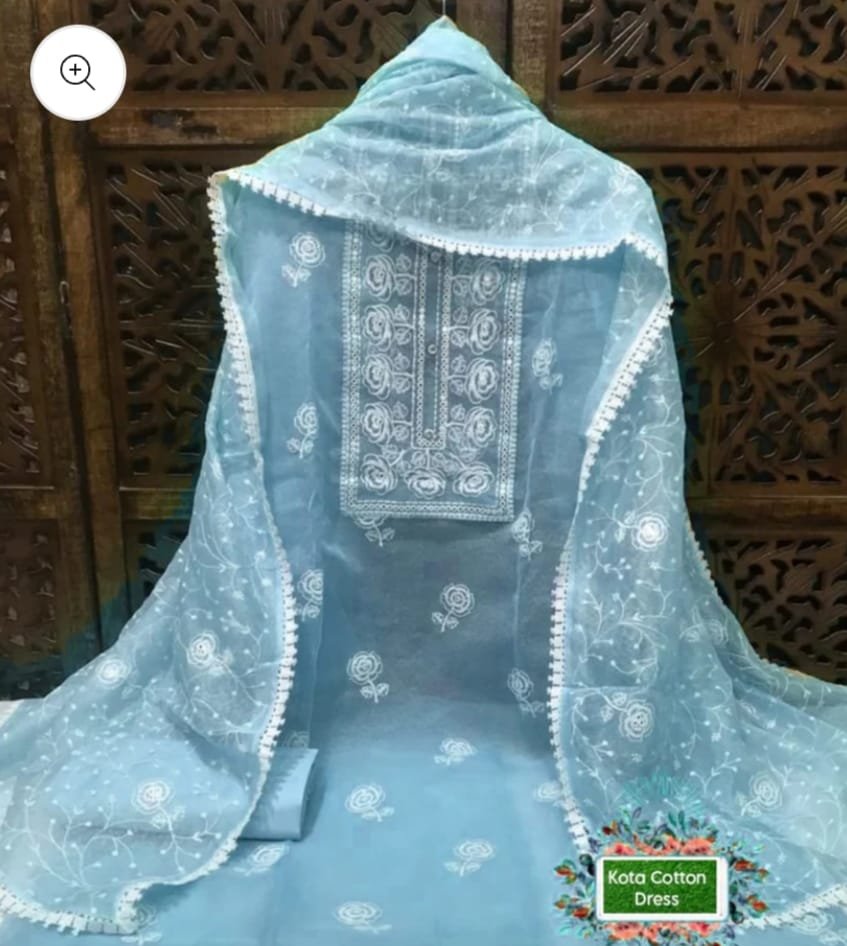 kota cotton embroidery work unstitched suit (top + dupatta + bottom)