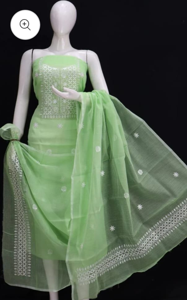 kota cotton embroidery work unstitched suit (top + dupatta + bottom)