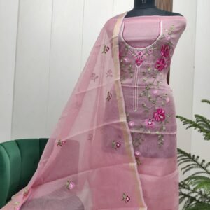 Pure kota doriya thread work cotton unstitched suit( top+duptta)