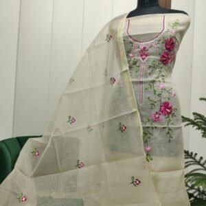 Pure kota doriya thread work cotton unstitched suit( top+duptta)