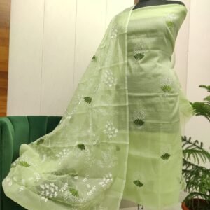 Pure kota doriya thread work cotton unstitched suit( top+duptta)