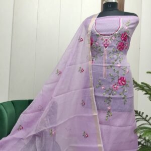 Pure kota doriya thread work cotton unstitched suit( top+duptta)