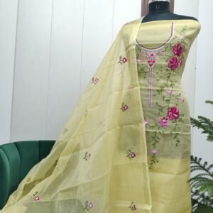 Pure kota doriya thread work cotton unstitched suit( top+duptta)