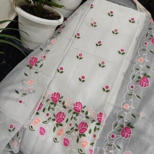 Pure kota doriya thread work cotton unstitched suit( top+duptta)