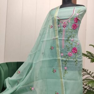 Pure kota doriya thread work cotton unstitched suit( top+duptta)
