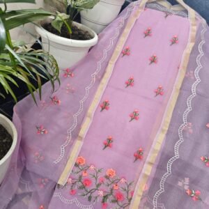 Pure kota doriya thread work cotton unstitched suit( top+duptta)