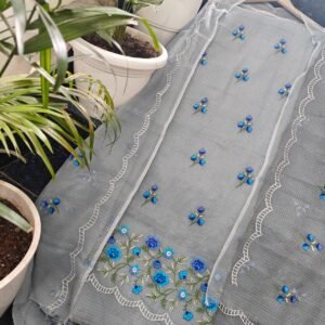Pure kota doriya thread work cotton unstitched suit( top+duptta)