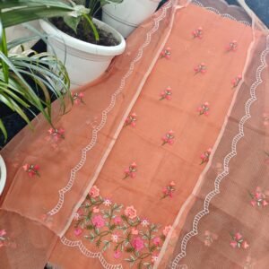 Pure kota doriya thread work cotton unstitched suit( top+duptta)