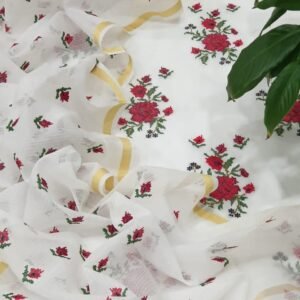 Pure kota doriya thread work cotton unstitched suit( top+duptta)