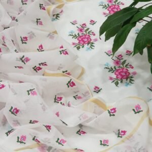 Pure kota doriya thread work cotton unstitched suit( top+duptta)