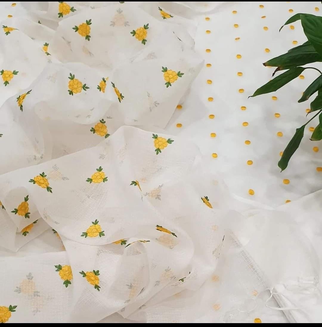 Pure kota doriya thread work cotton unstitched suit( top+duptta)