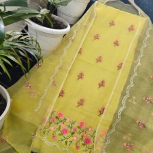 Pure kota doriya thread work cotton unstitched suit( top+duptta)