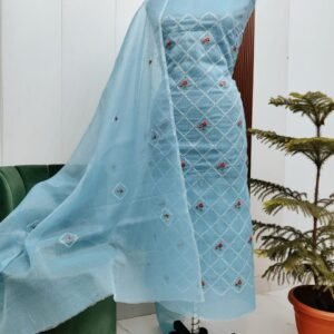 Pure kota doriya thread work cotton unstitched suit( top+duptta)