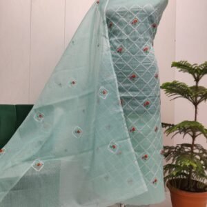 Pure kota doriya thread work cotton unstitched suit( top+duptta)