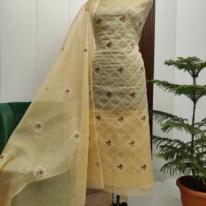 Pure kota doriya thread work cotton unstitched suit( top+duptta)