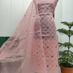 Pure kota doriya thread work cotton unstitched suit( top+duptta)