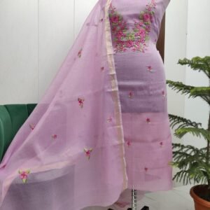 Pure kota doriya thread work cotton unstitched suit( top+duptta)