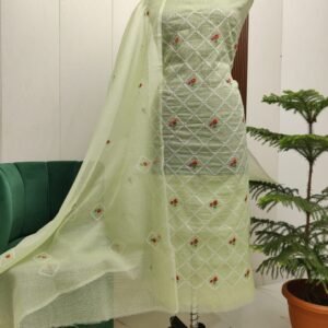 Pure kota doriya thread work cotton unstitched suit( top+duptta)