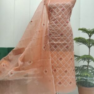 Pure kota doriya thread work cotton unstitched suit( top+duptta)