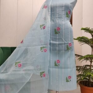 Pure kota doriya thread work cotton unstitched suit( top+duptta)