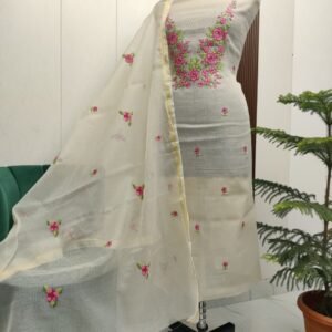 Pure kota doriya thread work cotton unstitched suit( top+duptta)