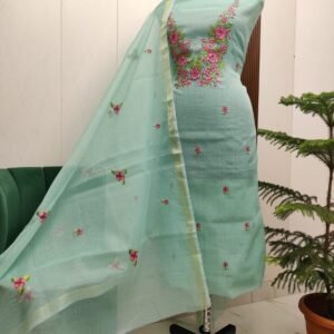 Pure kota doriya thread work cotton unstitched suit( top+duptta)