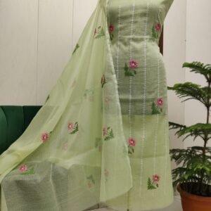 Pure kota doriya thread work cotton unstitched suit( top+duptta)