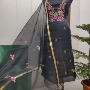 Pure kota doriya thread work cotton unstitched suit( top+duptta)
