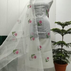 Pure kota doriya thread work cotton unstitched suit( top+duptta)